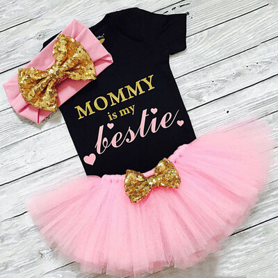 

3PCS Newborn Baby Girl Clothes Romper JumpsuitTutu SkirtHeadband Outfit Set