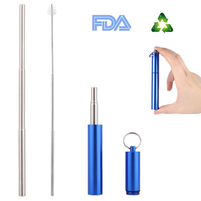 

Reusable Straw Stainless Steel Drinking Straw With Keychain Storage Case And Cleaning Brush portable Straw Drinkware