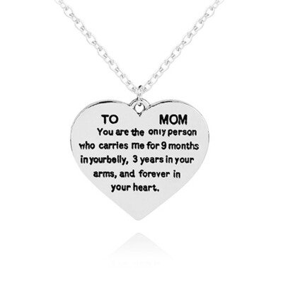 

Necklace Heart Pendant Creative Choker Necklace Silver Tone Alloy Lettering for Mother