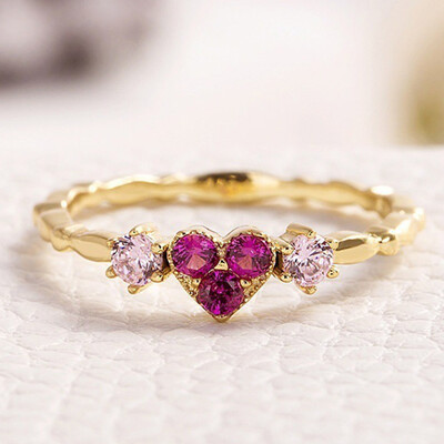 

Exquisite Plated 14K Gold Inlay Ring Gemstone Love Red Ruby Diamond Jewelry Rings