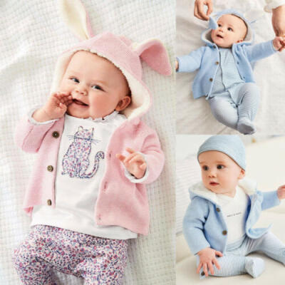 

UK Newborn Baby Girls Boy Knitted Sweater Hooded Cardigan Coat Outerwear 0-24M