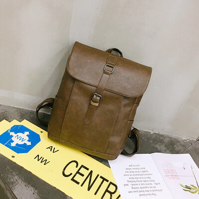 

Backpack mens double shoulder bag fashion Hong Kong wind small street shoot pu leather rain-proof mens college students bag retr