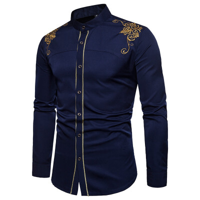 

men casual shirts long sleeve high quality hawaiian white slim fit shirt male flower mmbroidery overshirt camisa homme