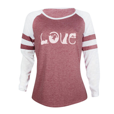 

Fashion New Round Neck Striped Long-sleeved T-shirt Letter Printing Stitching Loose Shirt Purple 2XL