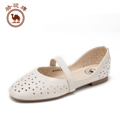 

Camel single shoes female first layer cowhide fashion hollow flat bottom button W91504522 beige 36230 yards