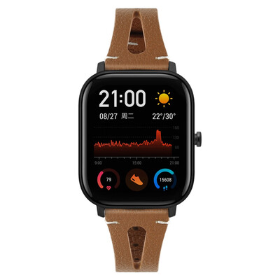 

ECSEM Bands Compatible with Amazfit GTS Smartwatch Slim Vintage Leather Band Replacement Strap Women Man Wristband Accessories