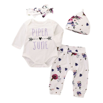 

Newborn Baby Girl Clothes Set 100 Cotton Long-sleeved RomperTrousersHatHeadband 4pcs Infant Clothes