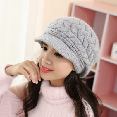 

Winter Hat Cap Peaked Visor Brim Fleece Slouchy Women Ladies Beanie Knitted Hats