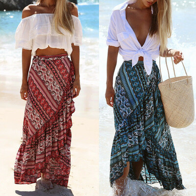 

Women Ladies Boho Tribal Floral Skirt Maxi Summer Beach Long Casual Skirt Dress