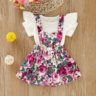 

2PCS Toddler Kids Baby Girl Clothes Floral T-Shirt TopsSkirt Outfits Set Summer