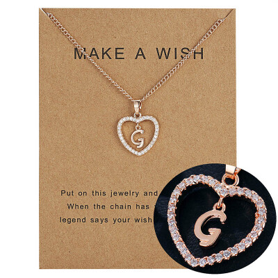 

Make A Wish 26 Letters Alphabet Pendant Necklace Cubic Zirconia Love Heart Crystal Charm Necklace for Women Jewelry With Card