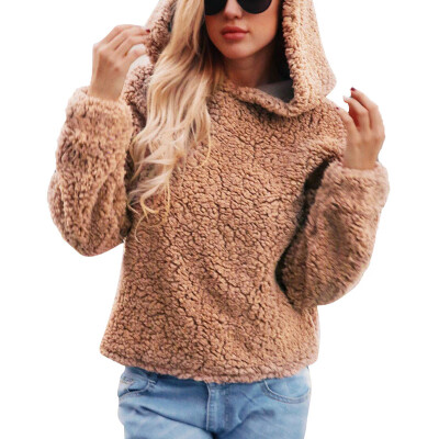 

Womens Casual Fluffy Fur Solid Warm Coat Outwear Hoodie Plus Size Autumn Jacket