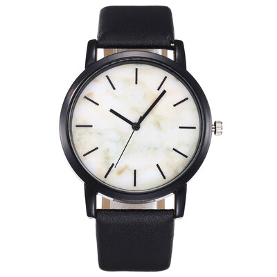 

Top Sale Women Watch Marble Dial Casual Ladies Quartz Wristwatch Simple Black Leather Strap Clock High Quality Relogio Femini50