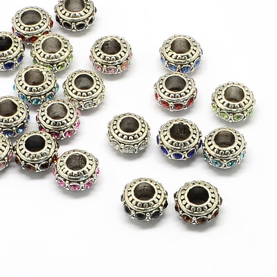 

Alloy Rhinestone European Beads Rondelle Large Hole Beads Mixed Color 11x7mm Hole 5mm