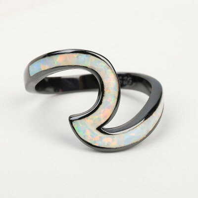 

New Style Wave Shape Blue Opal Stone Finger Rings Women Party Jewelry Silver color Best Friend Gift