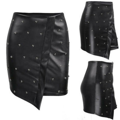 

Women OL Bandage Leather Skirt High Waist Pencil Bodycon Party Short Mini Skirt