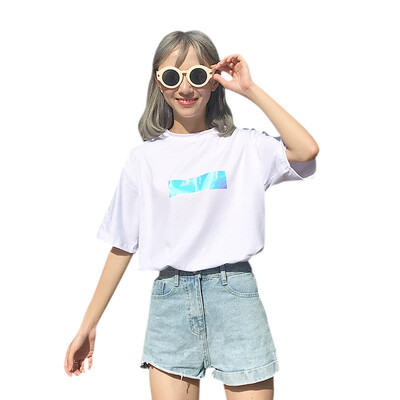 

Womens Short Sleeve Women Tees Korean PersonalityPrint Women white T- Shirt Wild Loose Female Tees