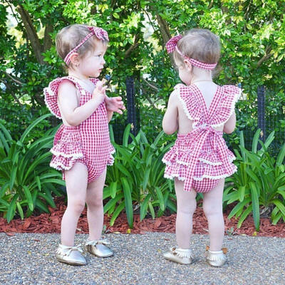 

Newborn Infant Baby Girls Clothes Plaids Checks Romper Jumpsuit Bodysuit Outfit