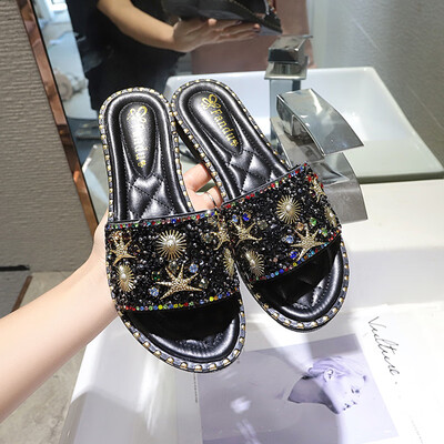 

Net red fashion slippers women summer 2019 new thick bottom increased rhinestone slippers casual Joker drag