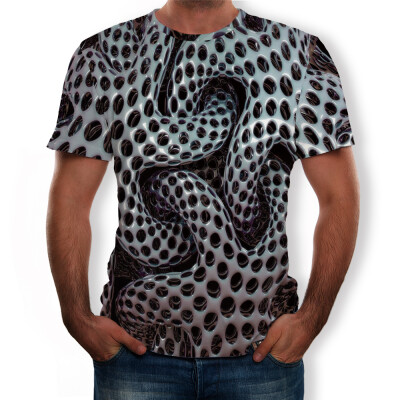 

Fashion Men Casual Round Neck Short Sleeve 3D Geometric Grid Print T-shirt Tops