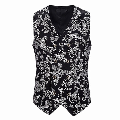 

Toponeto Mens Single-breasted Sleeveless Wedding Business Formal Tops Printing Vest