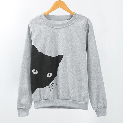 

Women Casual Sweatshirt Cat Print Long Sleeves Fleece Warm Hoodies Pullovers Outwear