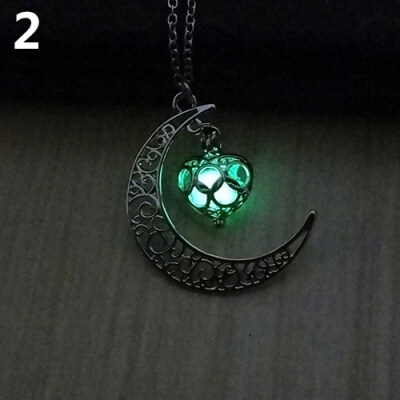

Moon Glowing Turquoise Pendant Charm Jewelry Chain Necklace Halloween Gifts
