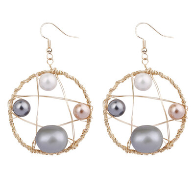 

Fashion Circle Star Faux Pearl Inlaid Pendant Women Hook Earrings Party Jewelry