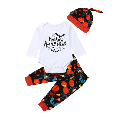 

Newborn Baby Girl Boy Clothes Halloween Pumpkin Romper TopsPantsHat Outfit Set