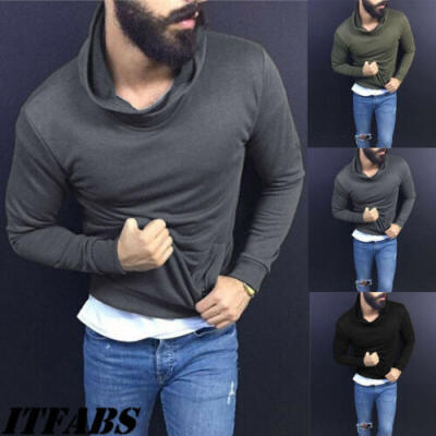 

Men High Collar Hoodie Sweater Casual T-shirt Hooded Sweatshirts Pullover Coats