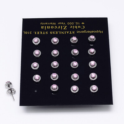 

Cubic Zirconia Ear Studs with 316L Stainless Steel Bases Grade AAA Flat Round Pink 5x4mm Pin 08mm