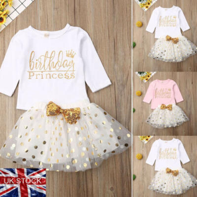 

UK Toddler Baby Girl 1st Birthday Princess Romper Tutu Skirt Party Dress Outfit