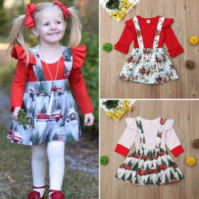 

US Newborn Toddler Kid Baby Girl Xmas Romper Tops Suspender Dress Outfit Clothes