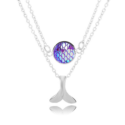 

Fashion Mermaid Pendant Rainbow Holographic Sequins Charm Necklace Unique For Women Gift Delicate