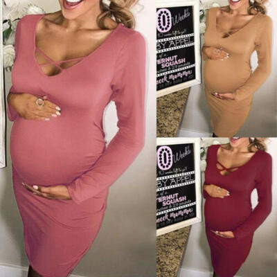 

Women Bandage Bodycon V-Neck Long Sleeve Evening Party Maternity Silm Dress US