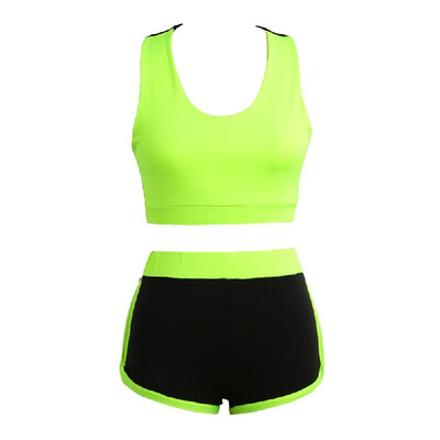 

Sexy Women Sports Two-Piece Set Contrast Color Racerback Gym Yoga Crop Top Vest Slim Shorts Pants Tracksuits BlueGreenRose