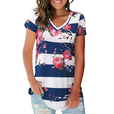 

Starmoon Women Summer Printing V Neck Short Sleeve Shirt Casual Tunic Tops Blouse