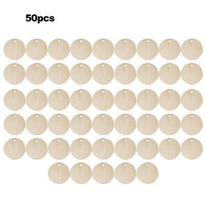 

50pcsset Unfinished Wooden Cutout Round-shape Hanging Slices with a Hole DIY Wood Crafts Props for Festival Party Home Decoration