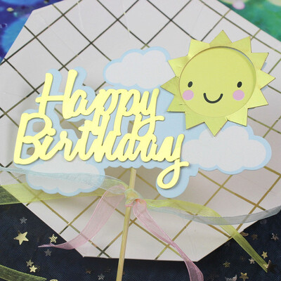 

FUNNYBUNNY Baking Cake Decoration Sun Hair Ball Moon Happy Birthday Cake Insert Dessert Table Dress Up Cupcake Toppers