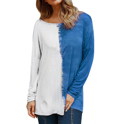 

Women Long Sleeve O-Neck Hit Color Fashion Loose Leisure Autumn Spring Tops