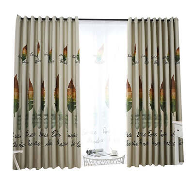 

2pcs Printed Window Screening Curtain Translucent Print Door Room Divider Sheer Shading Window Drapes