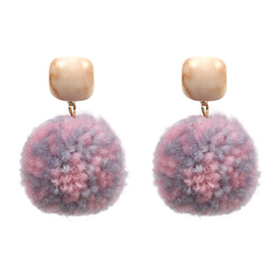 

Round Fluff Wool Ball Earrings Geometric Resin Square Ear Decoration Pendants