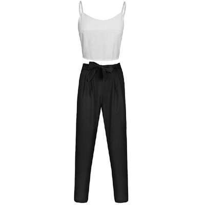 

Sexy Women Two Piece Set Crop Top V Neck Vest Slim Long Pants Solid Suits Outfits BlackKhakiDark Blue