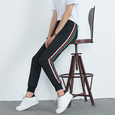 

Womens Mid-Waist Casual Striped Print Sports Pants Harem Pants Jogger Pants