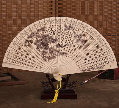 

Siaonvr Chinese Traditional Hollow Fan Wooden Hand Made Exquisite Folding Wedding Gift