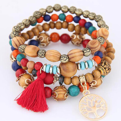 

Boho Multilayer Wood Stone Bracelet & Bangles Woman Vintage Long Cuff Bracelets for Women Pulseras Fashion Ethnic Jewelry