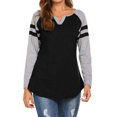 

Full Sleeve Striped Patchwork Women Casual Summer T Shirt Girl Tee Tshirt Loose Top T-Shirt