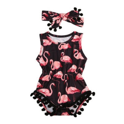 

2Pc Newborn Baby Girl Romper Bodysuit Sunsuit Playsuit Outfits Flamingo Clothes