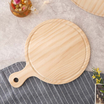 

Round Wooden Pizza Serving Slicing Paddle Board Wood Chopping Block Handle