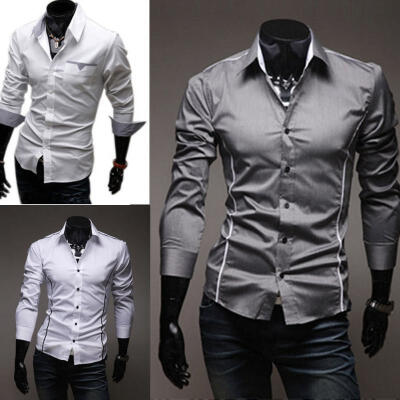 

Mens Long Sleeve Shirt Button Up Work Smart Formal Plain Tops